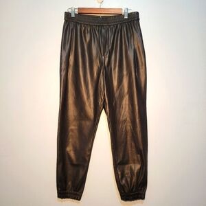 Zara Black Faux Leather High-rise Elastic Waist Side Pockets Pants Womens Size L